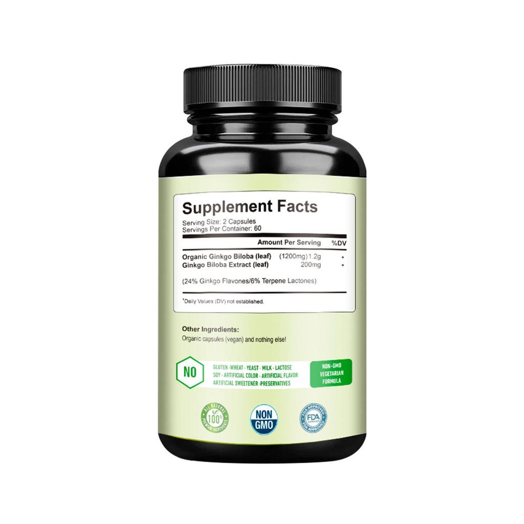 Organic Ginkgo Biloba 1400mg - Brain Function, Memory & Concentration, Non-GMO