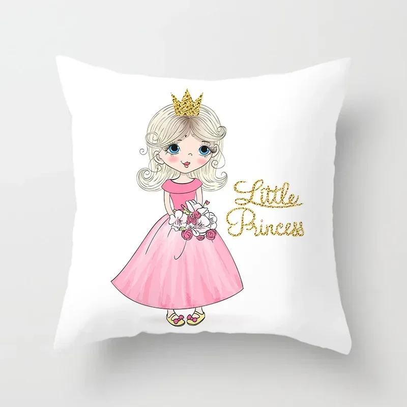 Söt Tecknad Liten Prinsessa Kuddfodral Dekoration Vardagsrum Soffa Sovrum Bil Barnrum Örngott 45*45cm