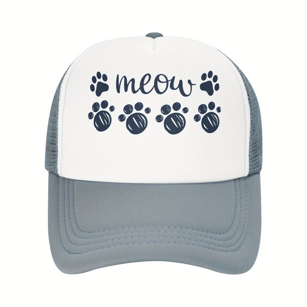 Meow Paw Print Trucker Hat Cat Lover Casual Polyester Mesh Baseball Cap Unisex Summer
