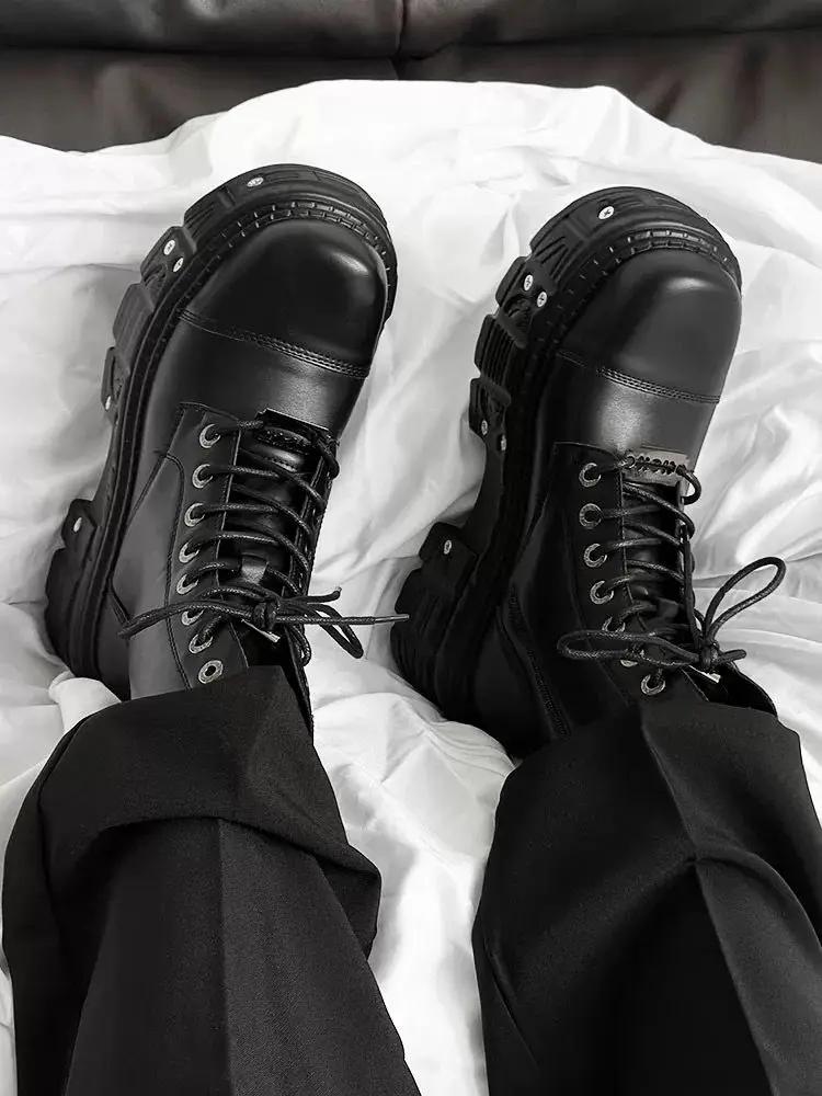 Women Punk Style Couple Platform High Top Dark Retro Heightening Medium Boots Men