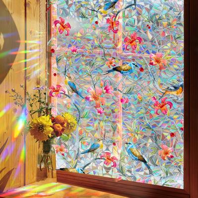 Rainbow Window Privacy Film Waterproof Static Cling Non-Adhesive Flower Pattern Sticker for Home