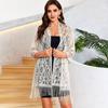 Women Shawl Hollow Embroidery Lace Flower Pattern Summer Shawl with Tassel Hem UV Protection Neck Shoulder