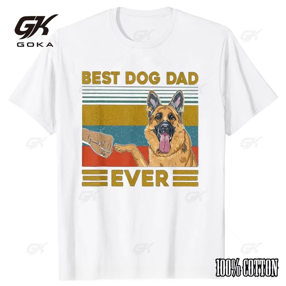 Смешная футболка Лучший папа собаки Милая немецкая овчарка Ретро Винтаж Летняя Хлопковая Уличная одежда Футболка с коротким рукавом Подарки на день рождения S