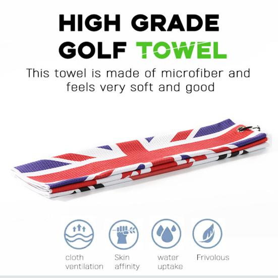 Professional Golf Caddy Towel with Carabiner National Flag Pattern Superfiber Towel Multifunctional Golf Ball Putter Reusable Golf Club Head