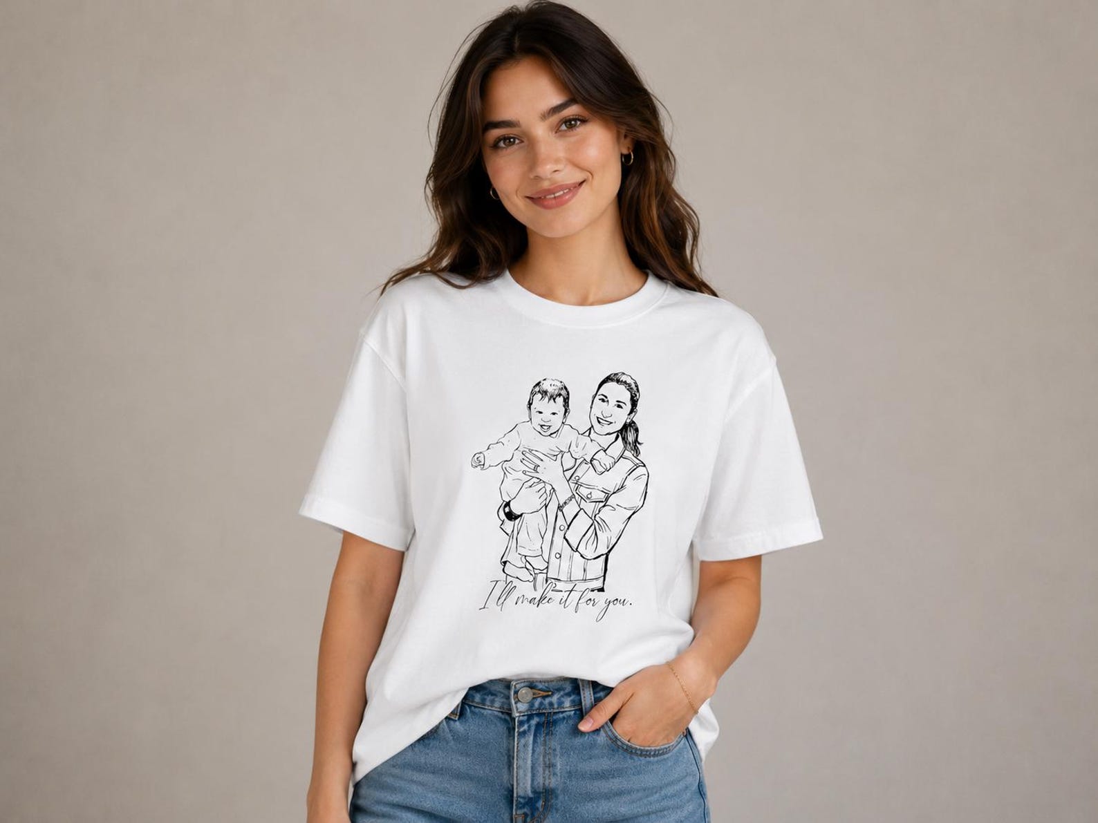 Custom Family Sketch T-Shirt | Personalized Photo Outline Tee | Minimal Family Portrait Shirt | Custom Mom Gift 3XL