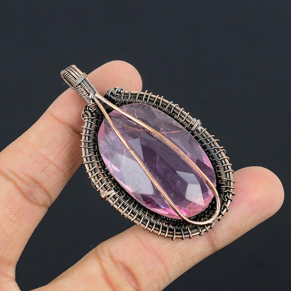 Kunzite Pendant Gemstone Jewelry, 999 Copper Wire Wrapped Pendant, Gift For Women Handmade Pendant