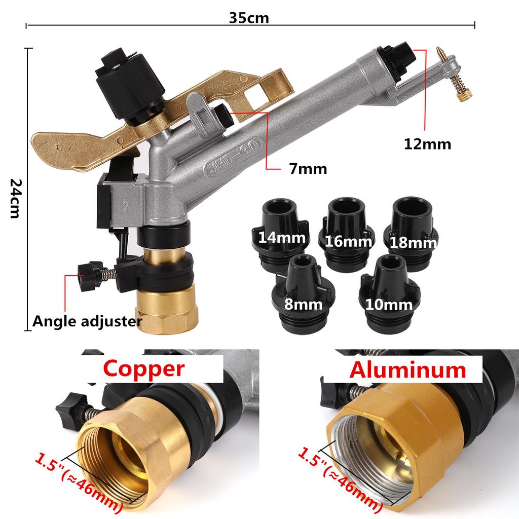 1,5" hunngjenge Rocker Impact 0-360° sprinklerpistol Stor sprøyting Hage Jordbruk Gård Plen Vanning Vanning Regnpistol