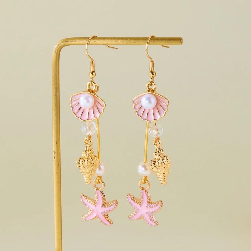 Exquisite Handmade Conch Starfish Pendant Earrings for Women Bohemia Colorful Shell Tassel Earrings Party Jewelry Gifts