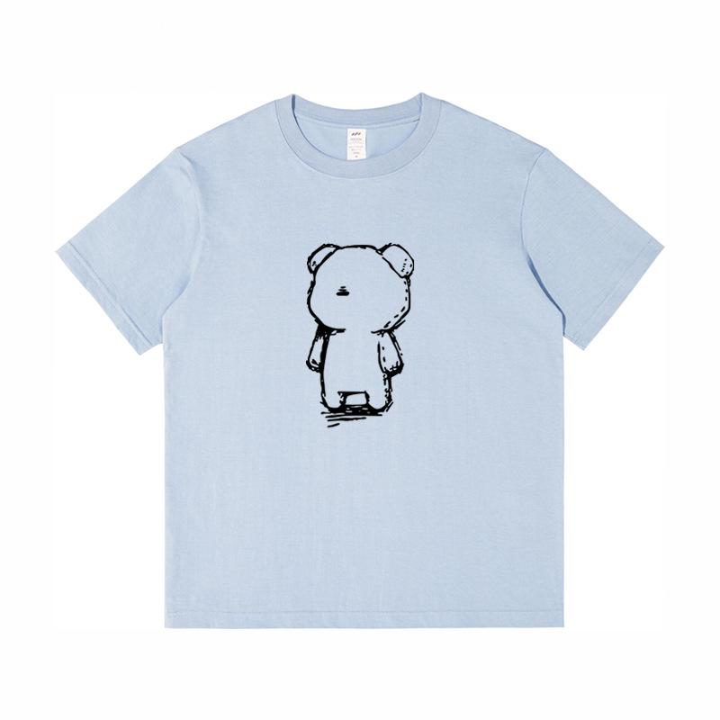 Dámské bavlněné tričko s černobílým medvědem: Krátký rukáv, Slim fit, Neformální letní oblečení