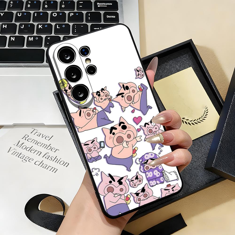 Buriburizaemon Pig Phone Case For Samsung S26 S25 S24 FE S23 S22 S21 Plus S20 Ultra Note20Ultra Black Soft Shell
