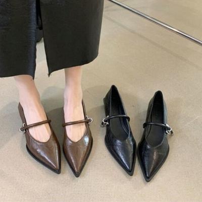 Retro szpiczaste pojedyncze buty damskie 2025 lato nowy temperament słowo z koreańską wersją casualowych butów Mary Jane na niskim obcasie z płytkim wycięciem