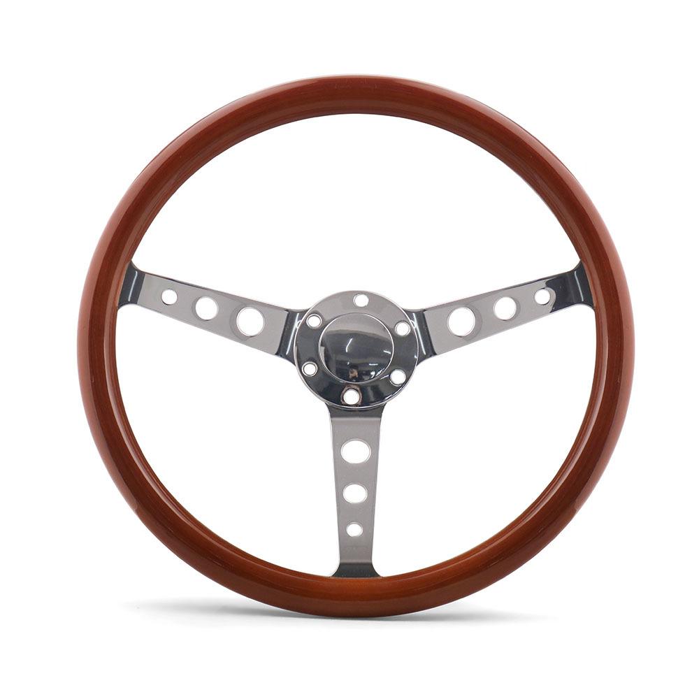 15"/ 380mm Vintage Classic Solid Wood  Steering Wheel  Stainless Steel Spokes w/ Horn Button