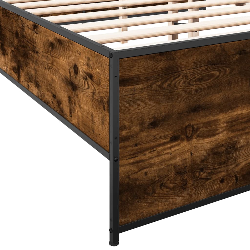 Bed Frame Smoked Oak 135 x 190 cm Wood Based Panel and Metal