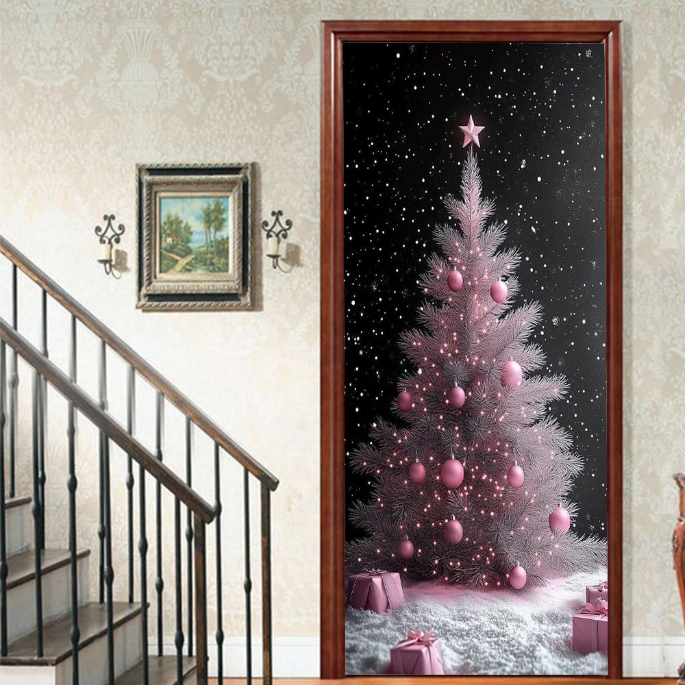 Christmas Santa Claus PVC Self-Adhesive Waterproof Door Sticker Modern Simulation Door Mural Wallpaper Living Room Study Home Decor Art Door Poster