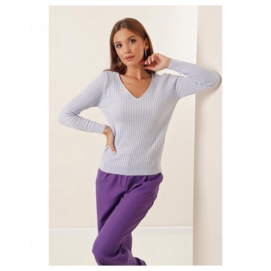 AQE FASHION V-Neck Fine Hair Knitting Detailed Sweater, Women's Fashion Autumn and Winter Sweater