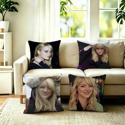 Pop Actress EEmma Stone Square DoubleSided Printed Pillow Case Bedroom Bedside Pillow Sofa Cushion Cover