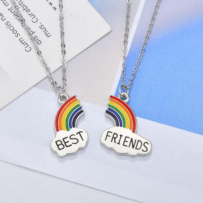 C182 Good Friend Bestie Necklace Japanese and Korean Rainbow Cloud Oil Drop Splicing Pendant Collarbone Chain for Women