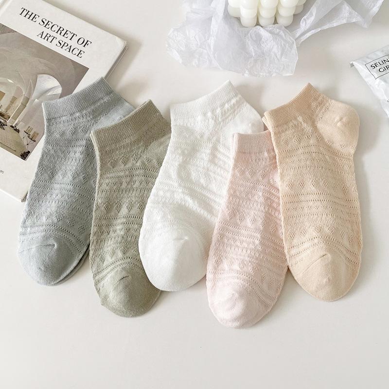 

5/10 пар повседневных женских носков-лодочек на весну-лето с тонким цветочным сетчатым кружевом на шнуровке, короткие носки с низким вырезом, дышащие и влагоотводящие, невидимые носки 5 Pairs