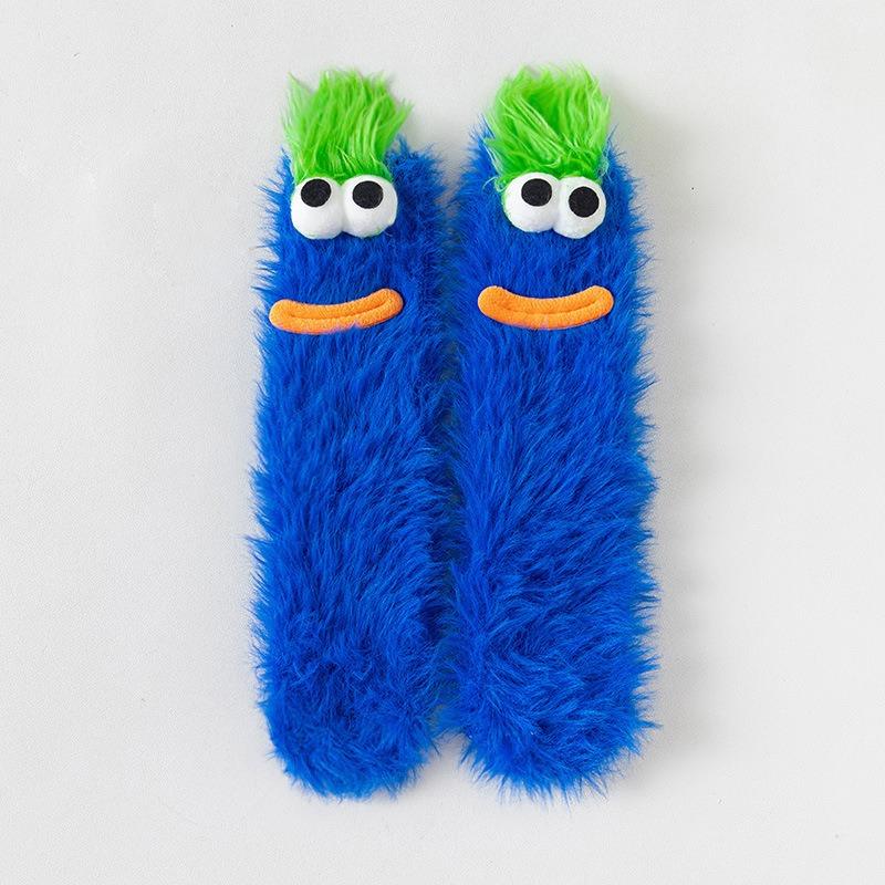 Ugly Cute Funny Socks Women's Medium Tube Socks Autumn and Winter Floor Sleeping Socks Coral Fleece Home Hair Fluffy Cute Warm
