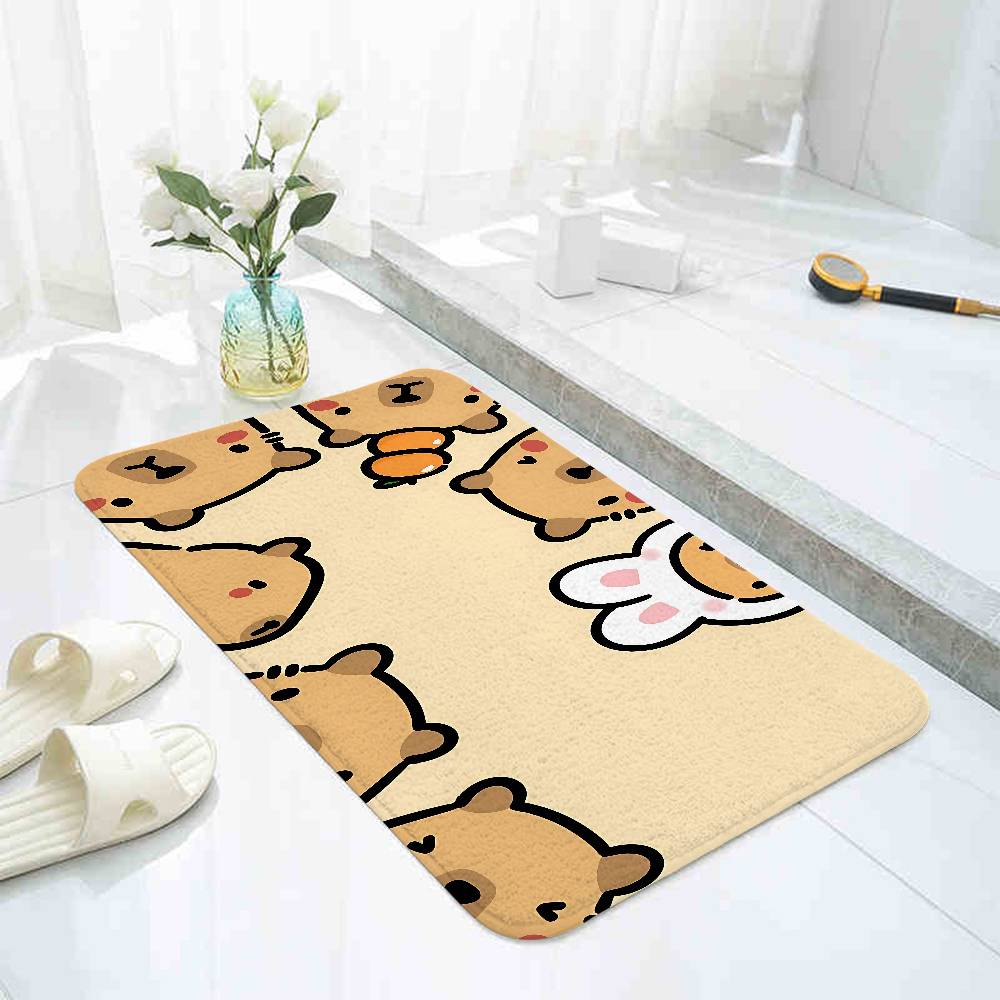 Cute Capybara Floor Mat Pattern Printed Flannel Door Mat, Suitable For Bathroom, Living Room, Home Decoration