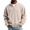 2026 European Men's Chunky Knit Striped Full-Zip Hoodie with Half High Collar – New Autumn/Winter Style