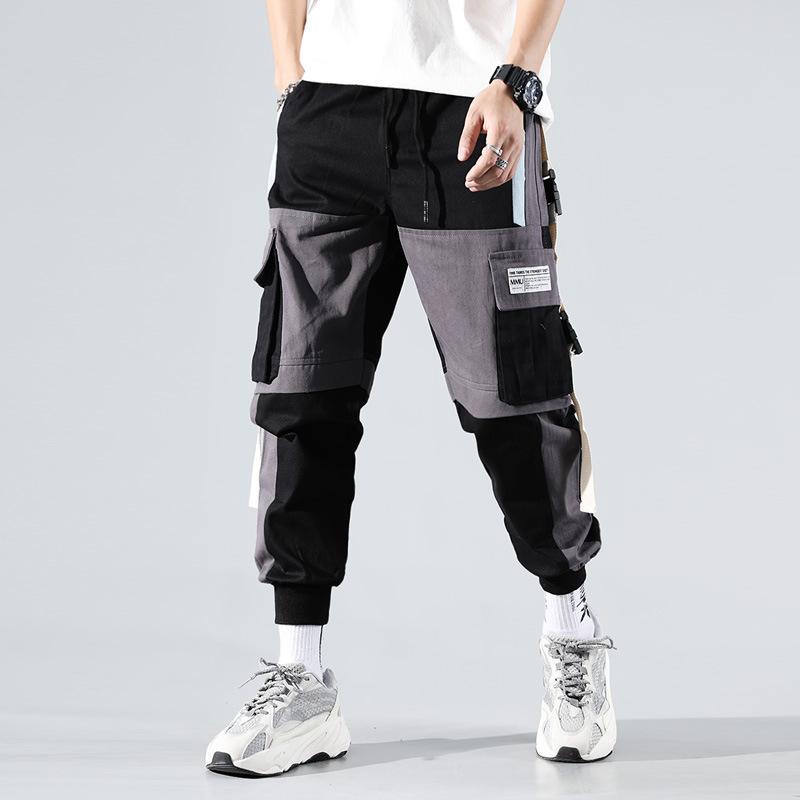Männer Schwarze Fracht Hosen Hip Hop Fracht Hosen Männer Multi Taschen