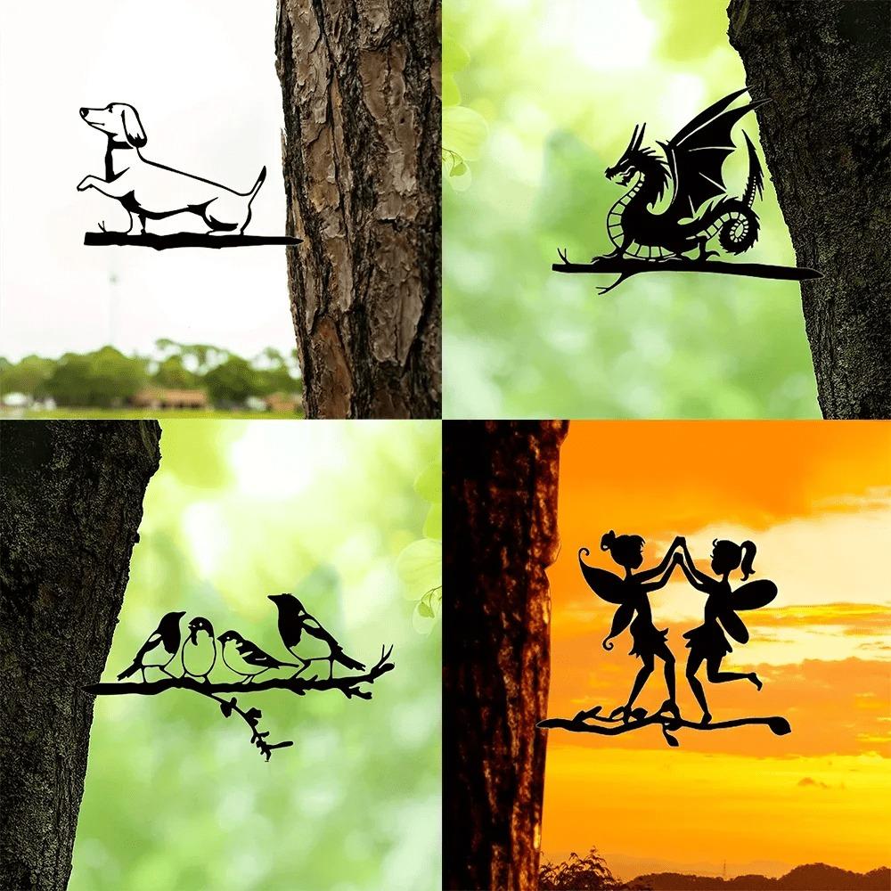 Metal Animal Sculptures for Backyard Patio Wall Decoration Birds Dogs Dragons Fairies