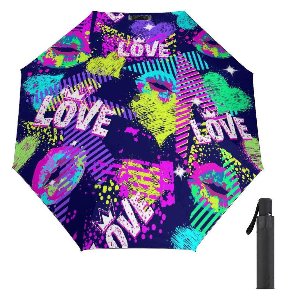 1 Pack Automatic Umbrella With Strong Windproof Ribs And Waterproof Coating For Travel Use In Graffiti Accent Look