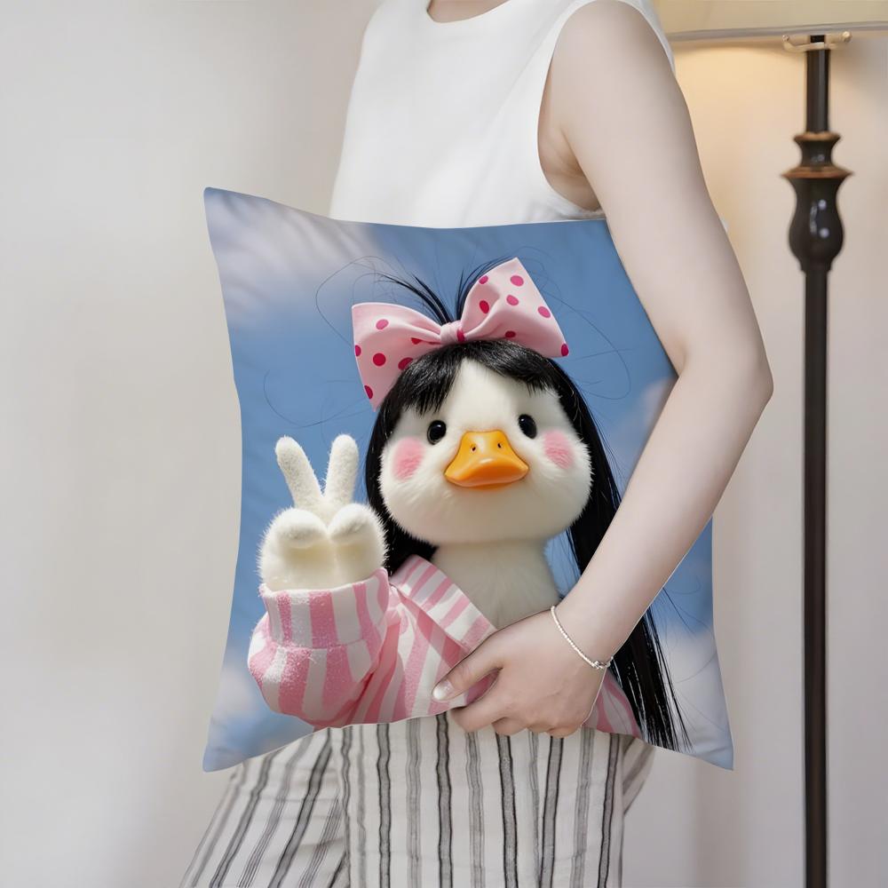 Funny And Cheerful Duck Pattern Cushion Cover Silky Elegant Comfort Sofa Bed Invisible Zipper Beach Pillowcase