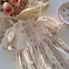 French Floral Square Neck Lace Dress for Girls - Summer 2026, Short Sleeves, Korean Style