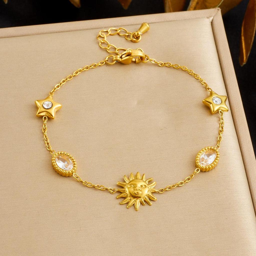 Gold-Plated Rhinestone Star & Oval Stainless Steel Face Jewelry Set
