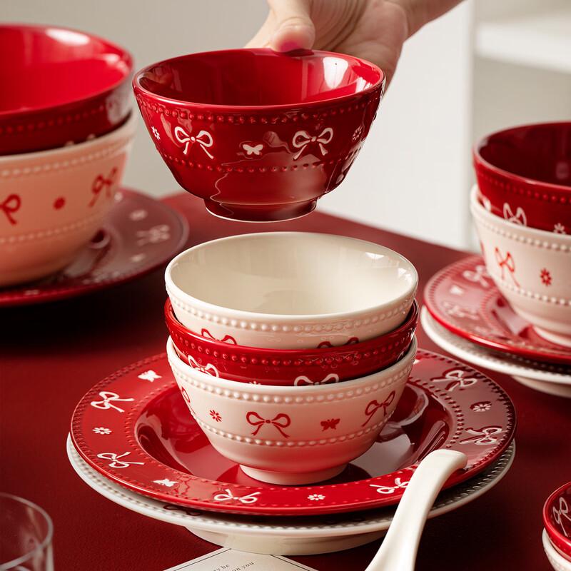 OIMG Red Bowknot Ceramic Fish Plate