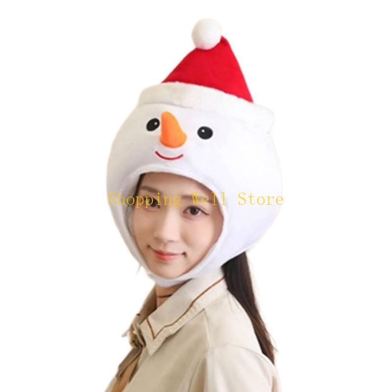 KX4B Plush Snowman Headgear Christmas Hat for Adults Warm Winter Festives Accessory Comfortable Santa Costume Headgear