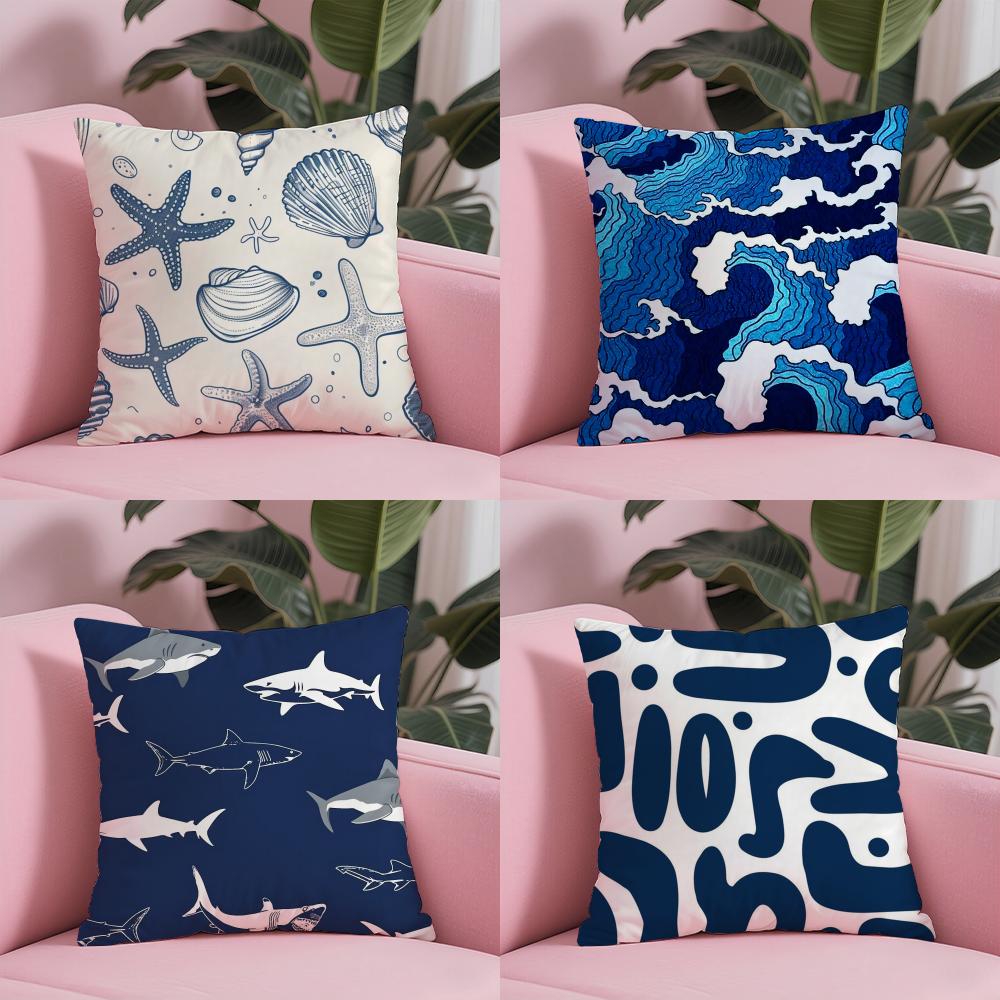 Decorative Blue Geometry Pillow Case Soft Plush Fabric Double-Sided Printed Cushion Cover Warm Winter Sofa Pillow Case