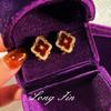 Vintage Floral Jewelry Set Women Gold Tone Red Agate Style Necklace Bracelet Ring Earrings With Zircon Accents