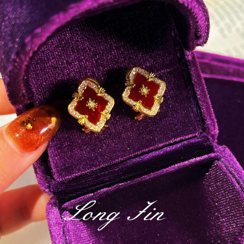 Vintage Floral Jewelry Set Women Gold Tone Red Agate Style Necklace Bracelet Ring Earrings With Zircon Accents