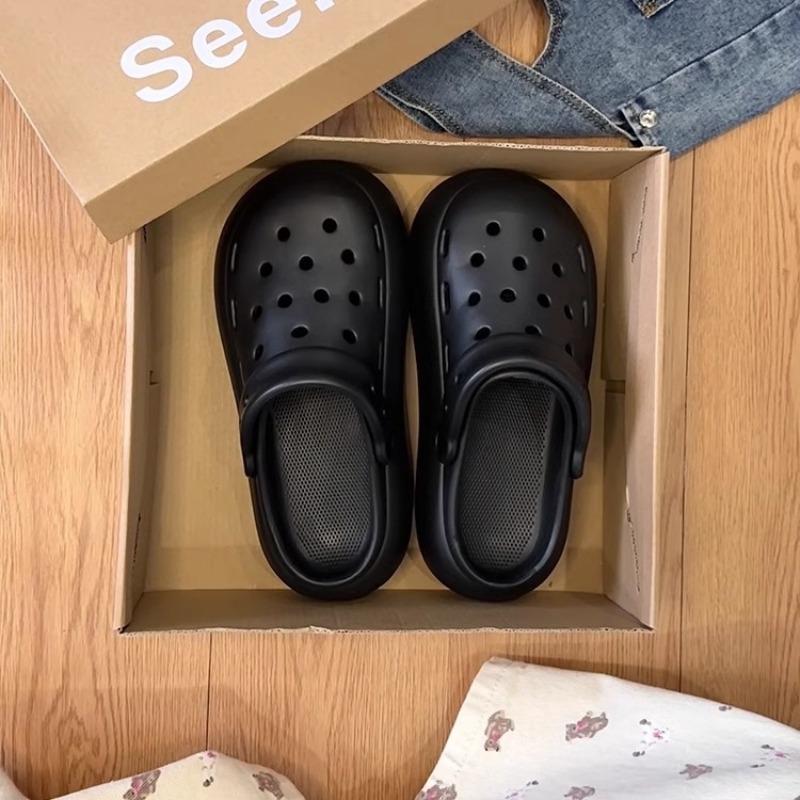 

Hole shoes women s summer new trendy fashion versatile thick-soled non-slip two-wear bag head slippers 40-41 чёрный