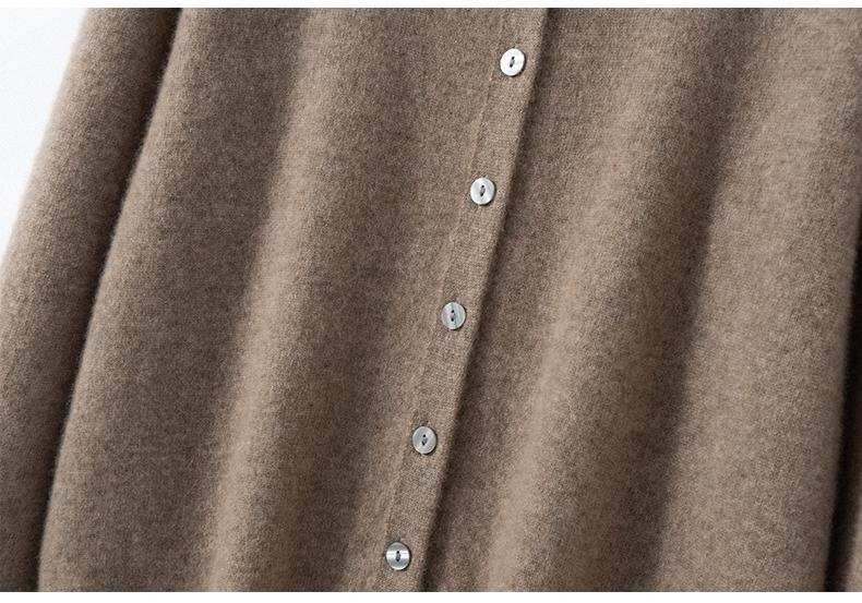 100% Cashmere Women's Loose Round Neck Knitwear Cardigan - Autumn/Winter Collection