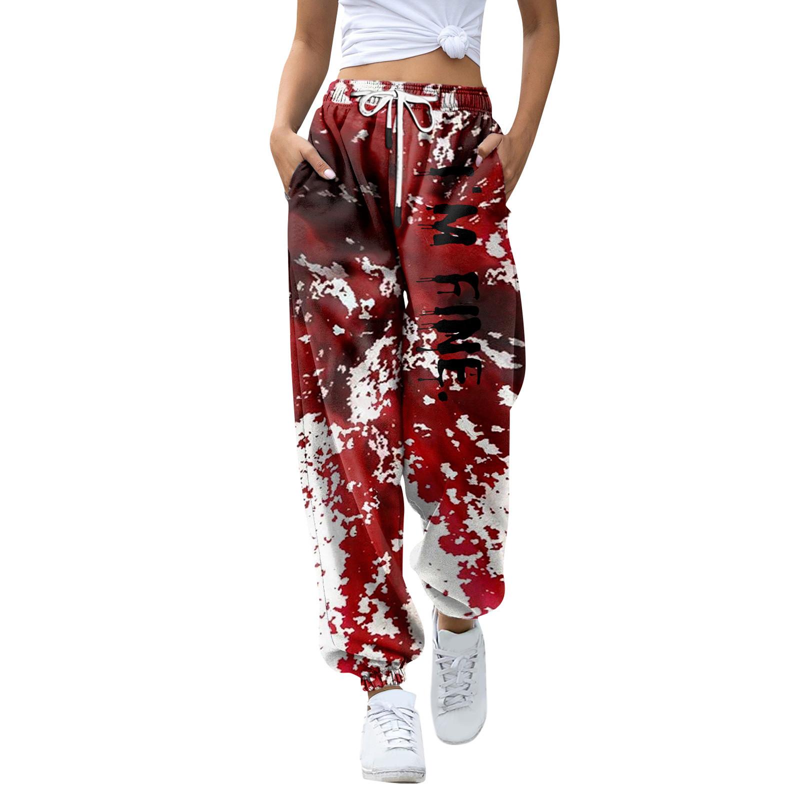 

Женские повседневные модные брюки для отдыха с принтом на Хэллоуин, спортивные штаны, брюки с эластичной резинкой на талии, брюки со шнурком XL