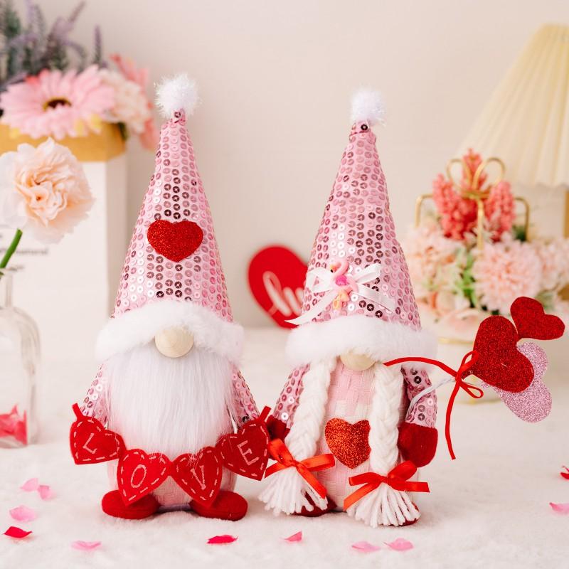 Valentine's Day Glitter Gnome Plush Elf Decorations Mr and Mrs Handmade Scandinavian Tomte for Valentine's Day Home Decoration