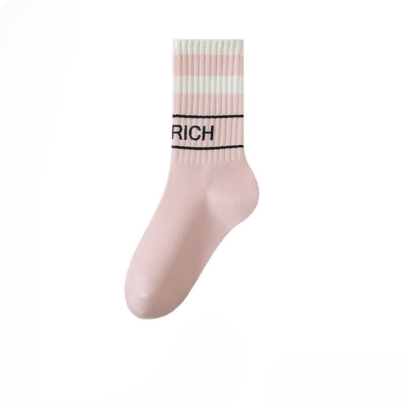 Female Autumn and Winter Draw A Tie Color Sweat Absorbing Breathable Letter Movement In Tube Socks