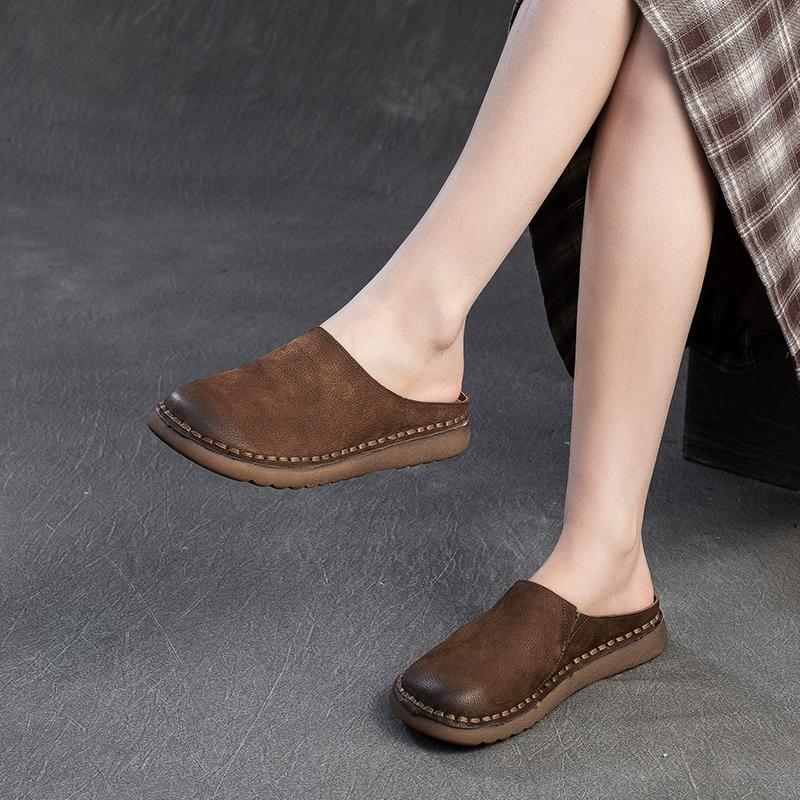 Mode GKTINOO 2025 Sommer Neue Echtes Leder Weiche Sohle Flache Hausschuhe Handgefertigt Retro Damen Schuhe Draußen Pantoletten
