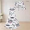 Women Plus Size Sleeveless Two Piece Midi Dress Set Tie Front V Neck 3 4 Sleeve Hiking Print White