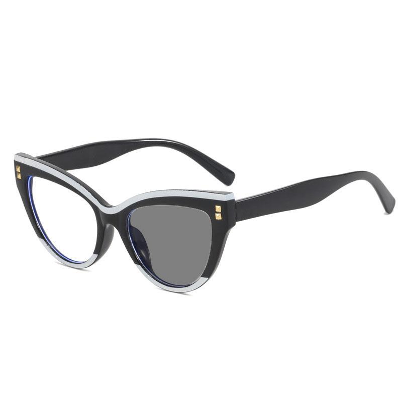 Women Fashion Color Changing Photochromic Reading Glasses Personalized Cat Eye Anti Blue Light Eyeglasses Decorative Sunglasses