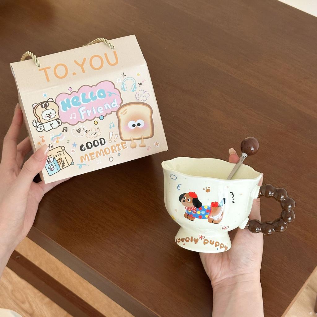 Niedlicher Dackel Welpe Tasse Keramik Wasserbecher Mädchen Zuhause Frühstück Kaffee Milch Tasse Praktisches Geschenkset