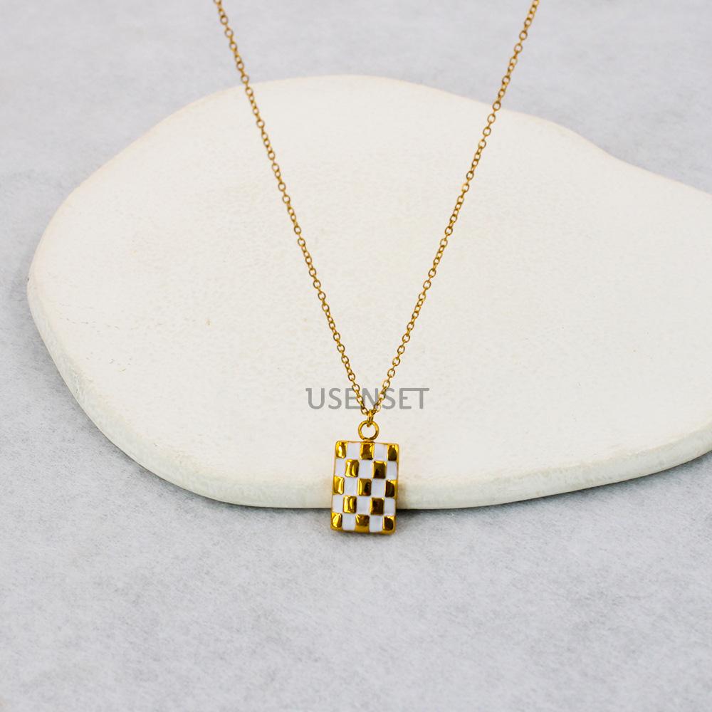 French Retro Hip Hop Square Pendant Necklace - Women s Fresh Summer Gold-Plated Stainless Steel, Style YS109
