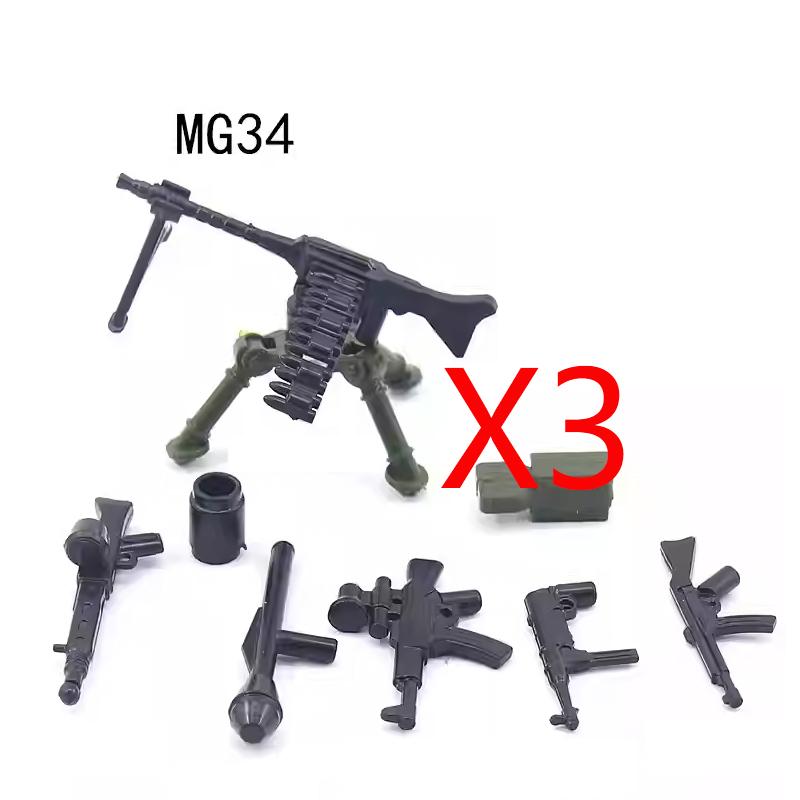 Army WWII Soldier Figure Armaments Brick Playset Gatling M2 Heavy Machine Aviation Gun NSV Bullet Chain Mortar ZB53 Toys Playsetss T12
