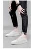 Men's White Leather Low-Top Sneakers - Casual Round Toe