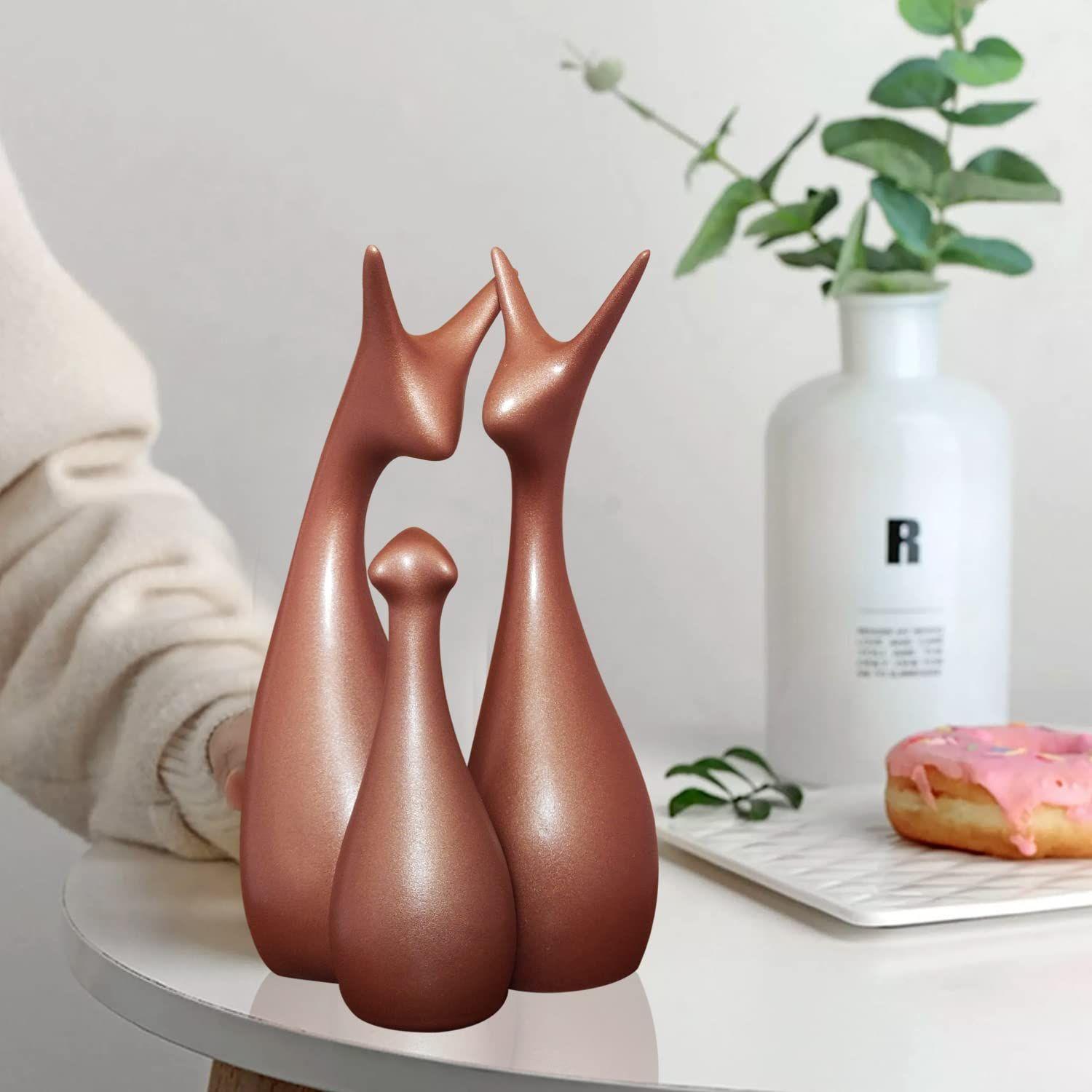 

Muted Metallic Matte Home Decor Lucky Deer Family Ceramic Figurine | Launched for The First time in India - (Set of 3, Bronze)