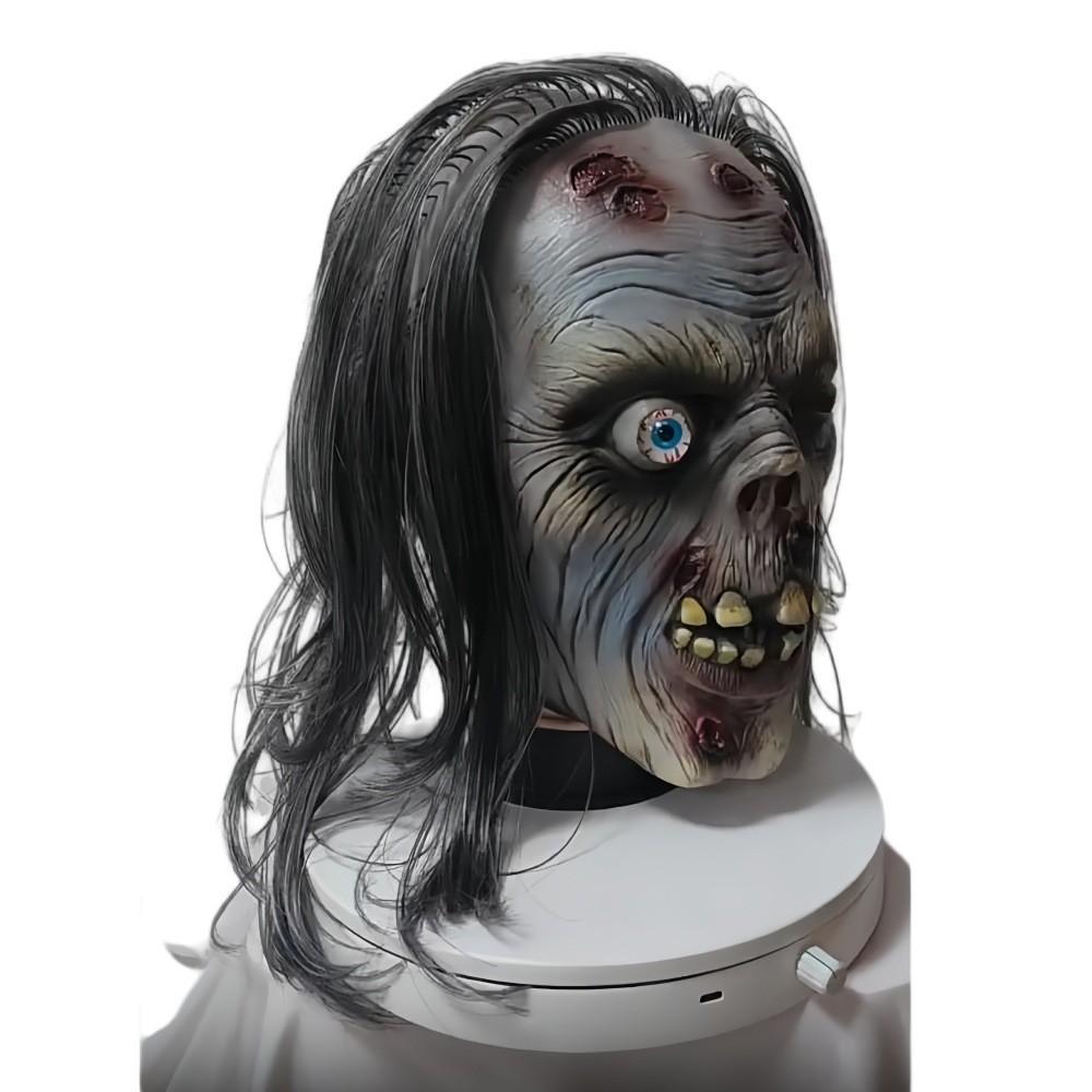 Horror Latex Zombie Mask With White Hair For Halloween Costume And Haunted House Decor